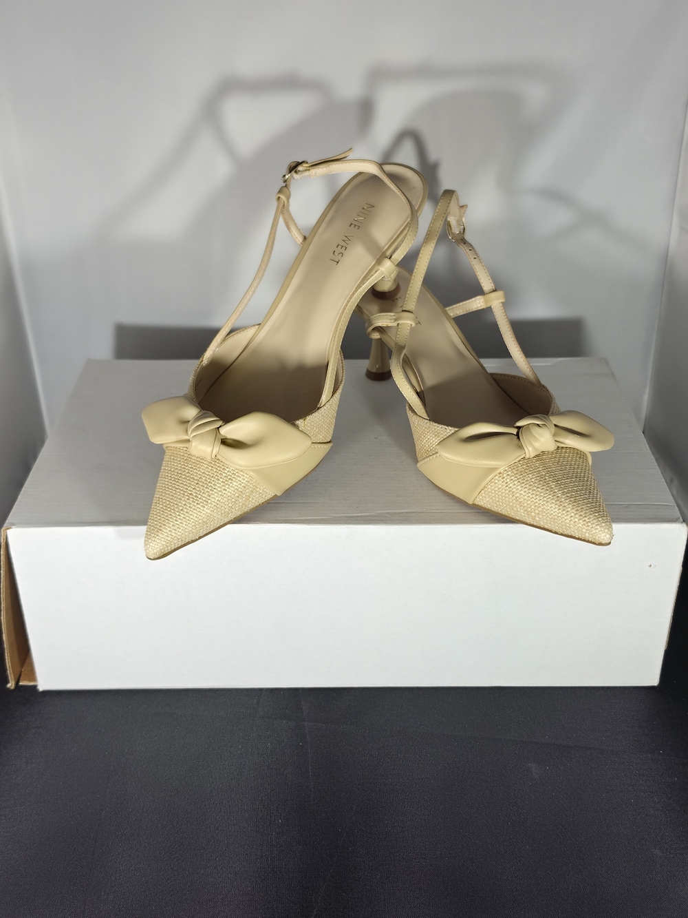 Nine West Women's Cream Bow Pointed-Toe Slingback Heels